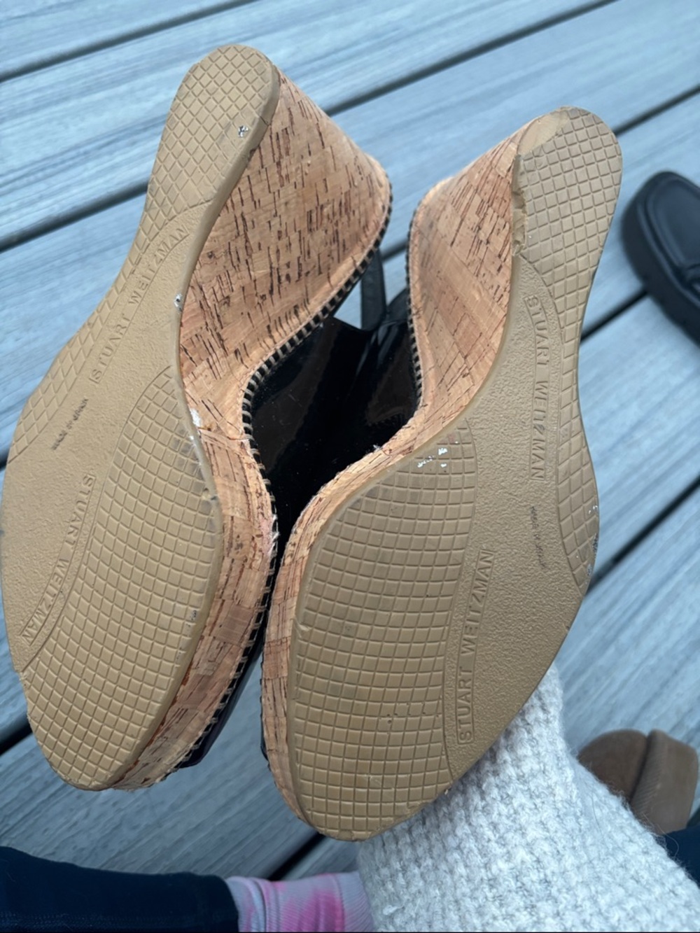 Stuart Weitzman Black Patent Cork Wedge Sandals - Picture 5 of 6